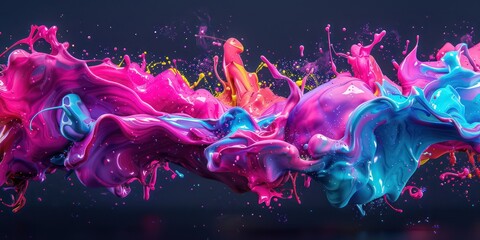 Wall Mural - dynamic colorful liquid floating paint wallpaper with vivid bright colors on a black background