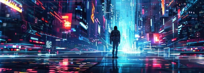 digital futuristic banner illustration of a cyber world