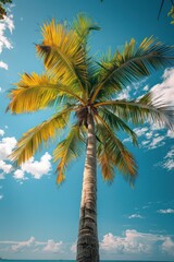 Wall Mural - single palm tree isolated on a beach background