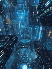 futuristic metropolis blue background