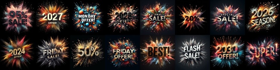 Wall Mural - Sale promo. Particles explosion. AI generated illustration