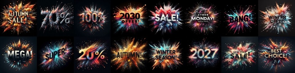 Wall Mural - Sale promo. Particles explosion. AI generated illustration