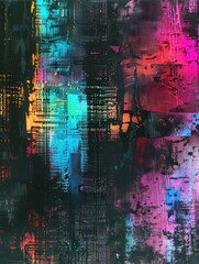 Canvas Print - artistic digital glitch illustrated background, very bold and outstanding