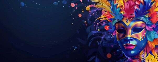 Wall Mural - Dark blue background with vibrant Brazilian carnival banner template