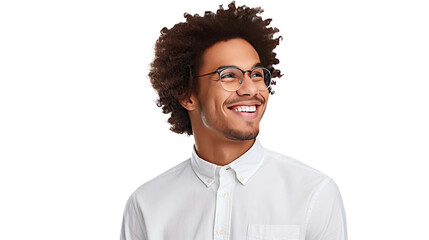 American university student smiling happily isolated on a transparent background