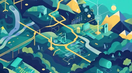 Wall Mural - illustration of a digital ecosystem, simple and colorful design