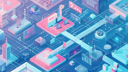 Wall Mural - illustration of a digital ecosystem, simple and colorful design