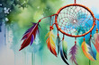 Watercolor illustration of the decoration of bohemian dream catcher.