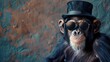 Dapper Chimpanzee in Shades and Top Hat, Space for Text Insertion