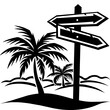 Beach Signpost silhouette on white background                                                                                                                                                           