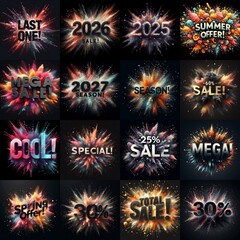 Wall Mural - Sale promo. Particles explosion. AI generated illustration