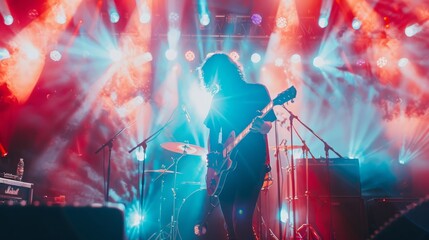 Wall Mural - Solo Musician Captivating Audience with Vibrant Stage Lighting