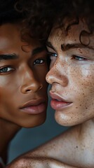 Wall Mural - Intimate multiracial couple gaze