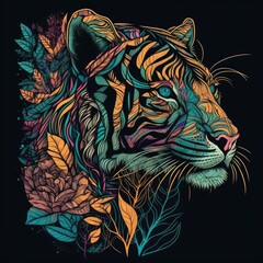 Naklejka na meble closeup an intricate hand-drawn illustration of a tiger