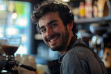 Fototapeta  - Good looking male barista in the cafe