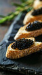 close up of caviar on bread