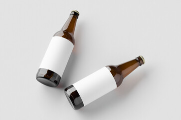 Wall Mural - Amber beer bottle mockup with a blank label.