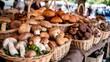 A farmer's market stall adorned with baskets of freshly harvested porcini mushrooms, enticing passersby with their earthy aroma.