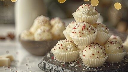 Sticker -  A white cupcake stack sprinkled with frosting and served with milk