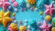 Dreamy background with tiny sprinkles and kids-related motifs, generative ai