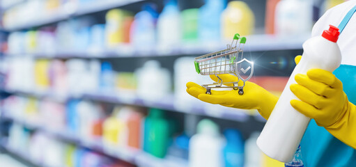 Wall Mural - Concept for the sale of household chemicals in a supermarket .