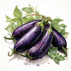 Watercolor Eggplant Illustration, Generative Ai