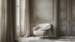© Erika - habitacion o cuarto minimalista con un sillon frente a los ventanales con cortina cuarto con puertas elegante y sofisticado