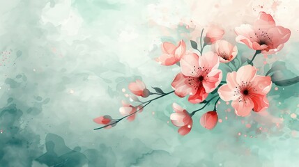 Canvas Print - beautiful spring flowers background illustration with cherry blossoms and amazing details, smooth light and soft pastel colors