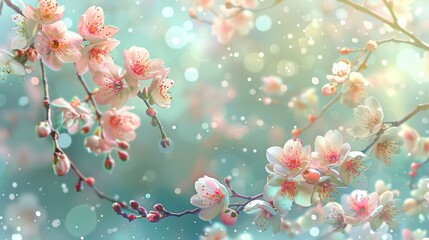 Canvas Print - beautiful spring flowers background illustration with cherry blossoms and amazing details, smooth light and soft pastel colors