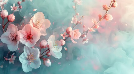 Canvas Print - beautiful spring flowers background illustration with cherry blossoms and amazing details, smooth light and soft pastel colors