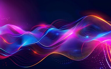 Wall Mural - Abstract background with colorful glowing light lines on a black background, digital art, 3D rendering, illustration design for technology and science concepts Vector illustration in the style