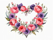 Wedding floral heart wreath composition Watercolor flowers isolated on white illustration