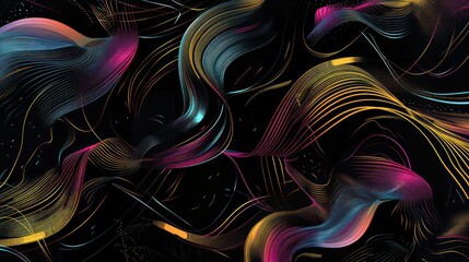 Wall Mural - abstract illustration wallpaper with fluid dynamic graphics and multi vivid colors on a black background