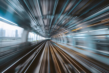 Wall Mural - motion-blurred view from a moving train running in tunnel