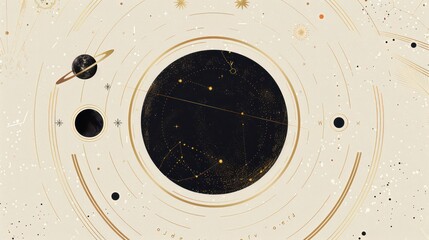 Wall Mural - beautiful illustration of the universe cosmic space with planets and stars including minimal geometric graphic elements of the zodiac