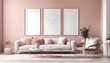3 vary sizes Frame mockup, ISO A paper size. Living room wall poster mockup. Interior mockup with house background. Modern interior design. 3D render, photo, 3d render, stock images, stock photos	