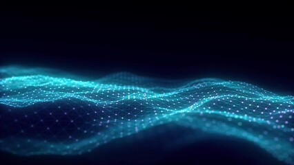Fototapete - Music color wave of particles and lines. Big data visualization. Abstract blue background with a dynamic wave. 3d rendering.