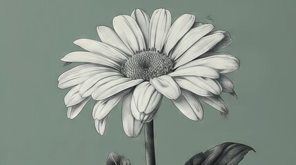   A monochromatic depiction of a flower against a verdant backdrop features two drawings - one in black and white