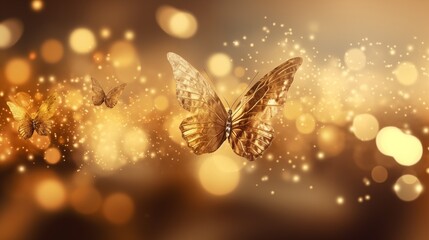 Wall Mural - Magic night butterfly gold glitter golden dust nature background.