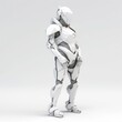 © positfid - A closeup minimalist 3D character in Notion style, with a futuristic outfit and robotic features, standing on a white background
