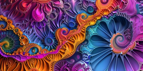 Poster - Colorful Vibrant Fractal Patterns in Complex Intricate Design - Abstract Art Photo