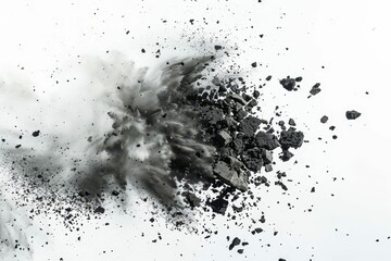 Wall Mural - flying rock debris on white abstract powder explosion