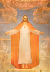 Wall Mural - MILAN, ITALY - MARCH 6, 2024: The fresco of Heart of Jesus in his Glory in the church Chiesa dei santi Nereo e Achileo by Vanni Rossi (1947).