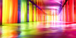 Surreal corridor gleaming with a spectrum of colors, reflecting off a glossy floor, blurred background
