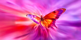 Fototapeta  - Radiant butterfly with fiery wings hovers over a swirling vortex of purple, exemplifying the grace and beauty of nature's patterns