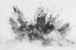 flying rock debris on white abstract powder explosion