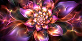 Fototapeta  - Captivating digital flower radiates with iridescent hues and fluid, fractal patterns, symbolizing growth and the beauty of mathematical artistry