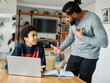 © Lumos sp - father child home family homework son teenage parent education arguing bored tired refusing annoyed distracted  laptop teen boy teaching man  learning together