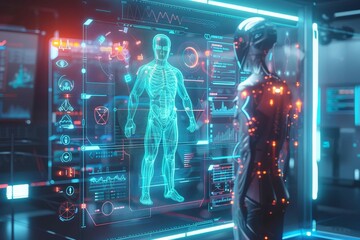 Wall Mural - healthcare business growth data visualized in futuristic holographic display concept illustration