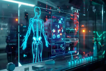 Wall Mural - healthcare business growth data visualized in futuristic holographic display concept illustration